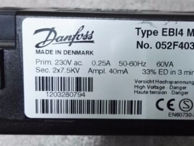 DANFOSS > 點火變壓器 > 雙極 > EBI0030